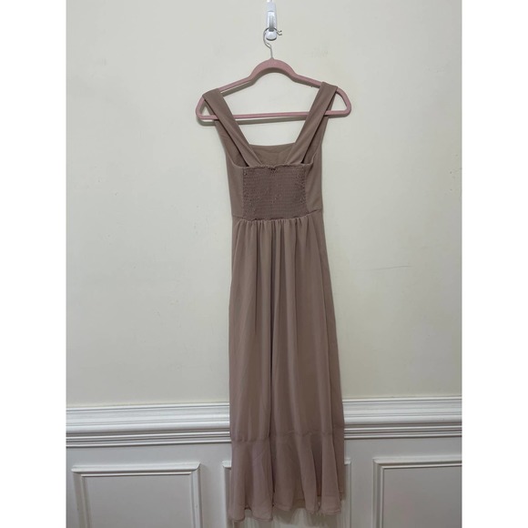 Show Me Your Mumu Claire Midi Dress Soft Beige Chiffon Size Medium Boho Lined - Picture 2 of 8